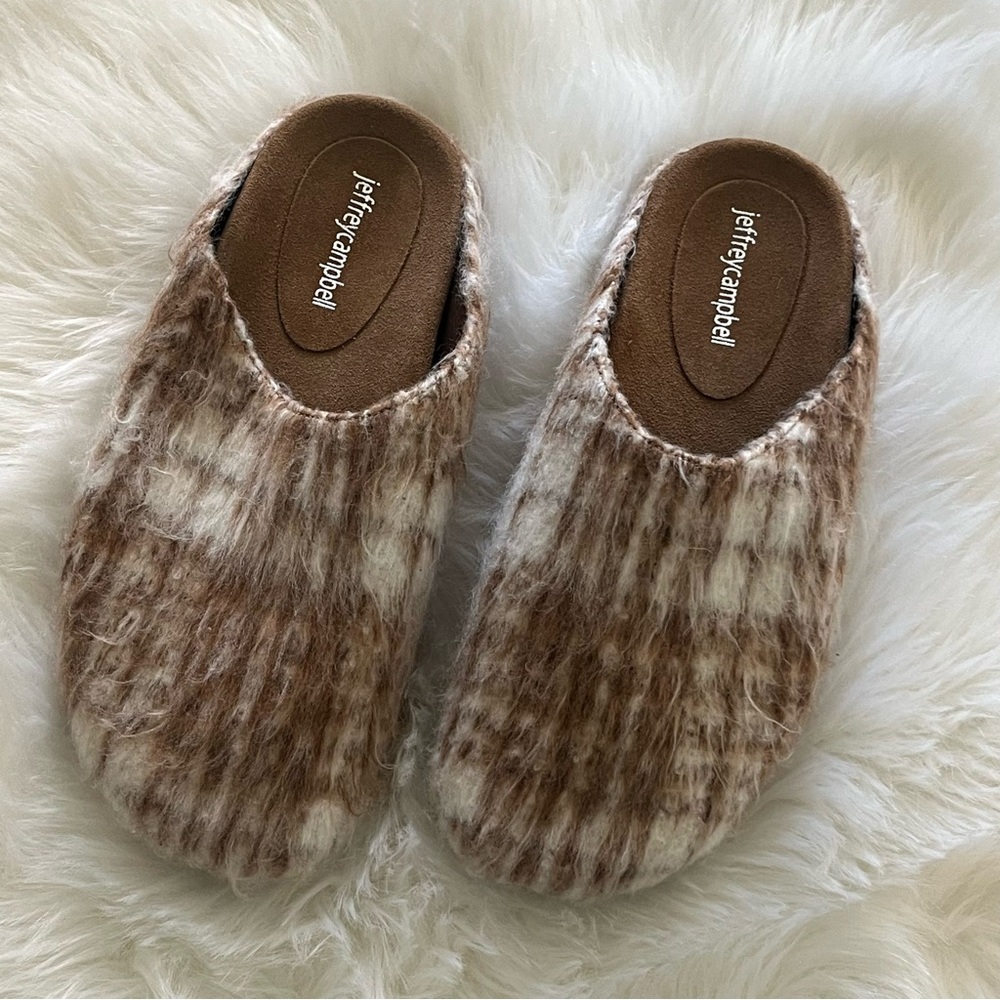 Jeffrey Campbell Pony Hair Tartan Slip-On Mules Beige Size 8 - Picture 8 of 9